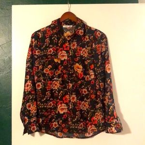 Black floral collared button up